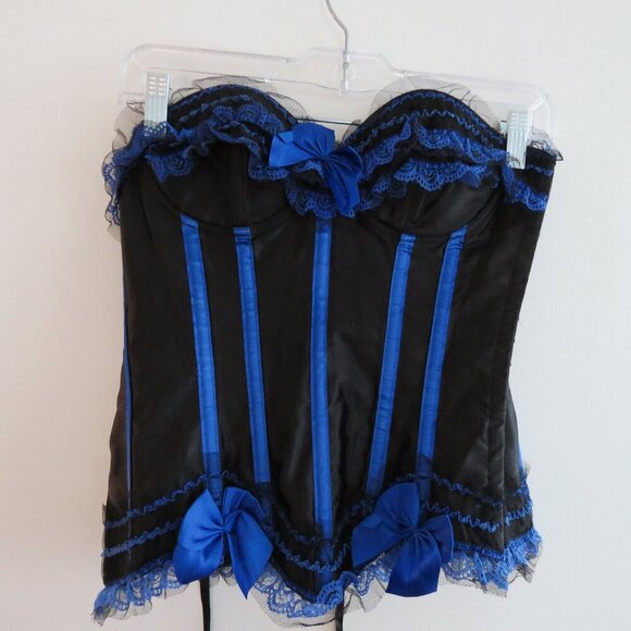 WHIMSIGOTH Goth Dark Fairy Goth Pirate Steampunk Lace Satin Boned Corset Size M - Picture 2 of 13
